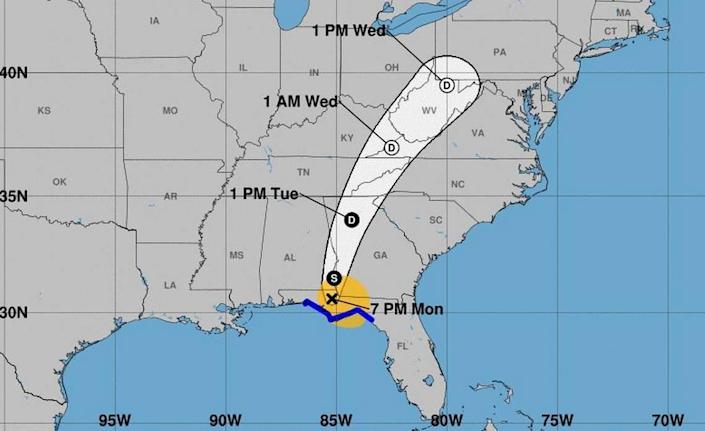 Tropical Storm Fred, the 8 p.m. update tracking cone after he made