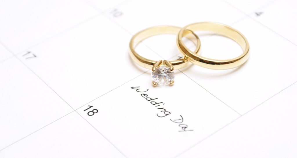 Wedding rings sit on a calendar and k-1 visa vs marriage visa