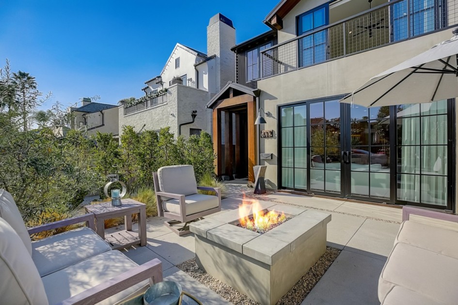 Modern house with patio and firepit